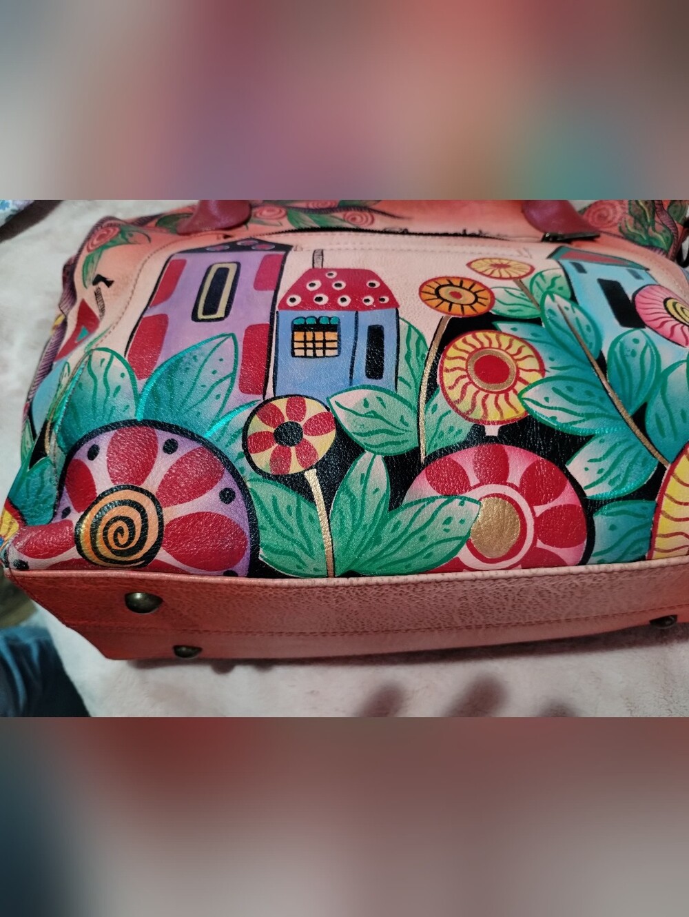 Anna by Anuschka Village of Dreams Bag Hand-Painted Leather Beautiful - Picture 11 of 16